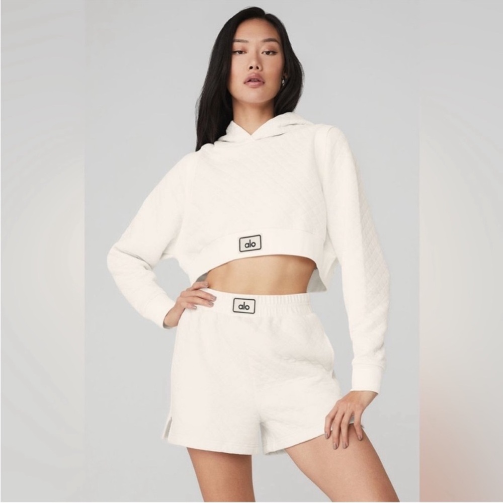 Alo yoga White Cropped arena Hoodie